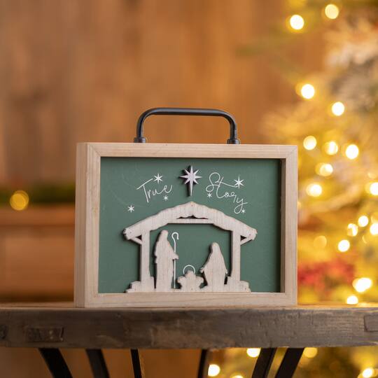 9.5" True Story Nativity Plaque with Handle